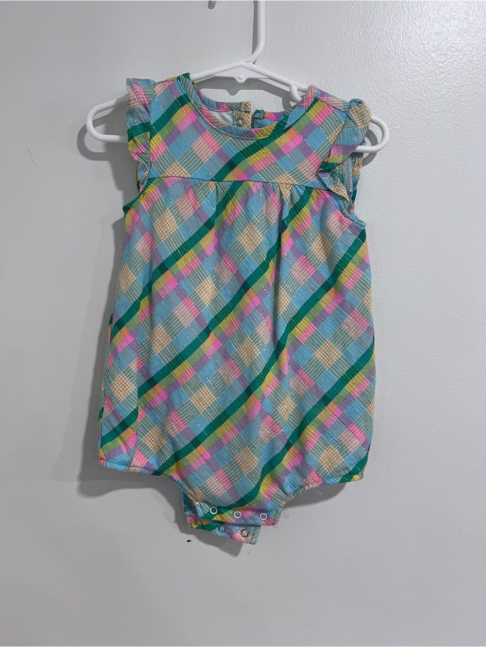 crown & ivy Pastel Plaid Sleeveless Baby Romper - Pink, Blue, Green, Yellow